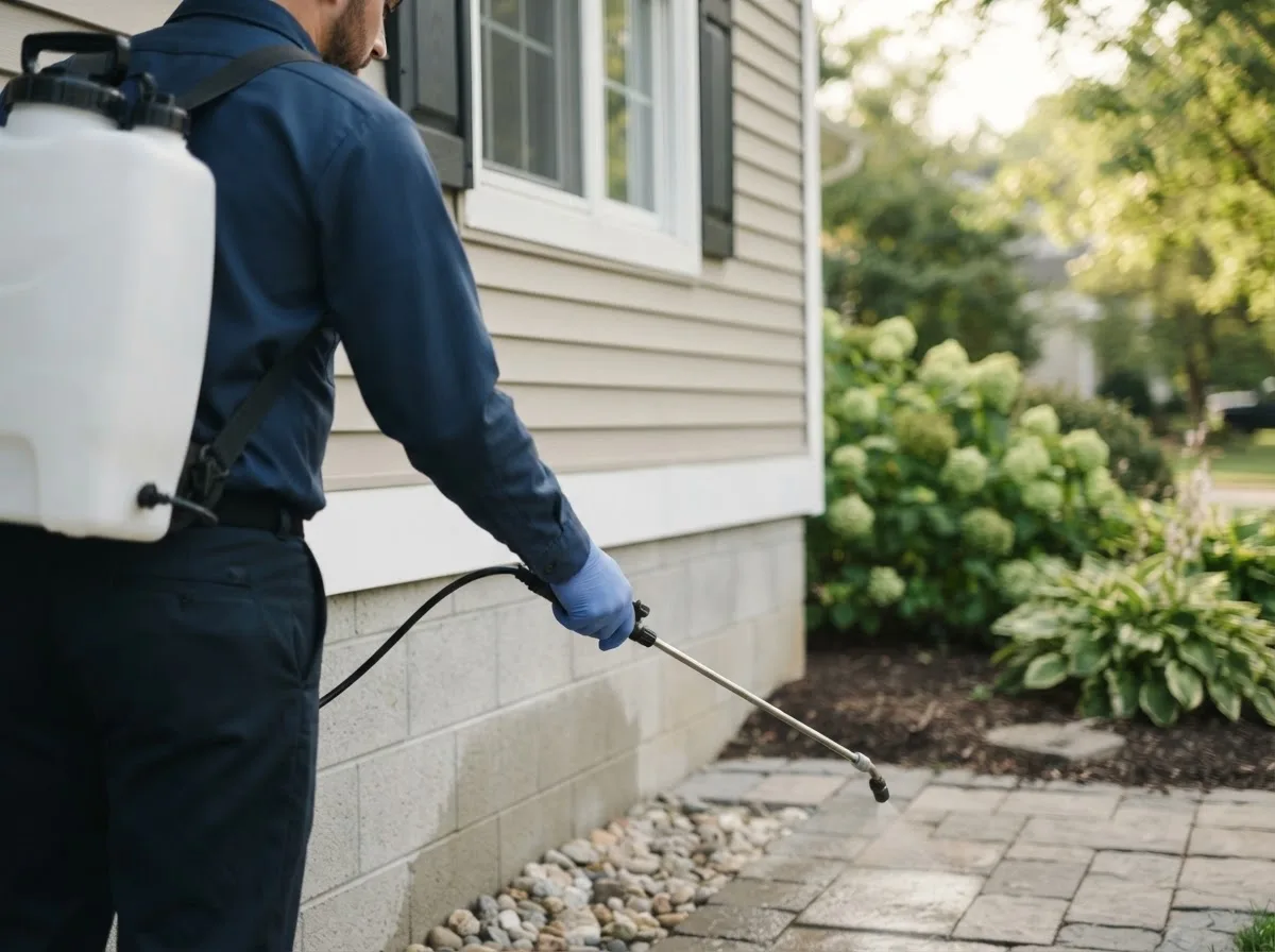 Pest control technician inspecting a home in Moosic, PA